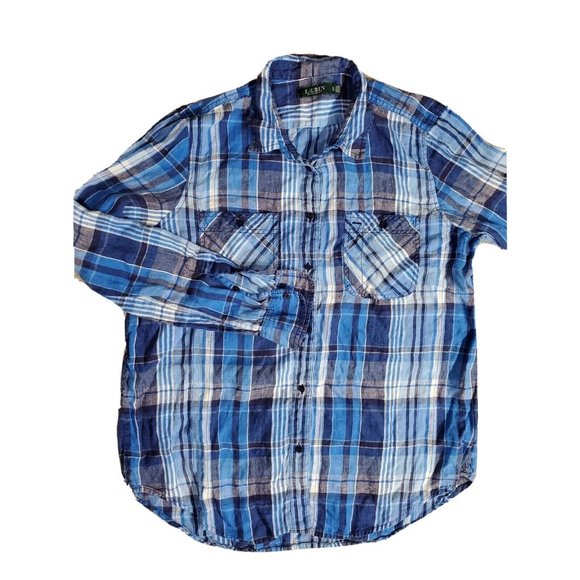 Lauren Ralph Lauren Men's XL Casual Button Pocket Shirt Blue Plaid Long Sleeve - Picture 1 of 12
